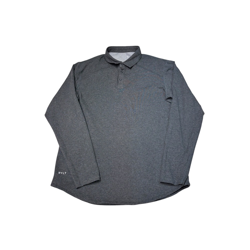 BYLT Lux Long Sleeve Polo Shirt Charcoal Gray Mens Large MTPOL0188-024-L